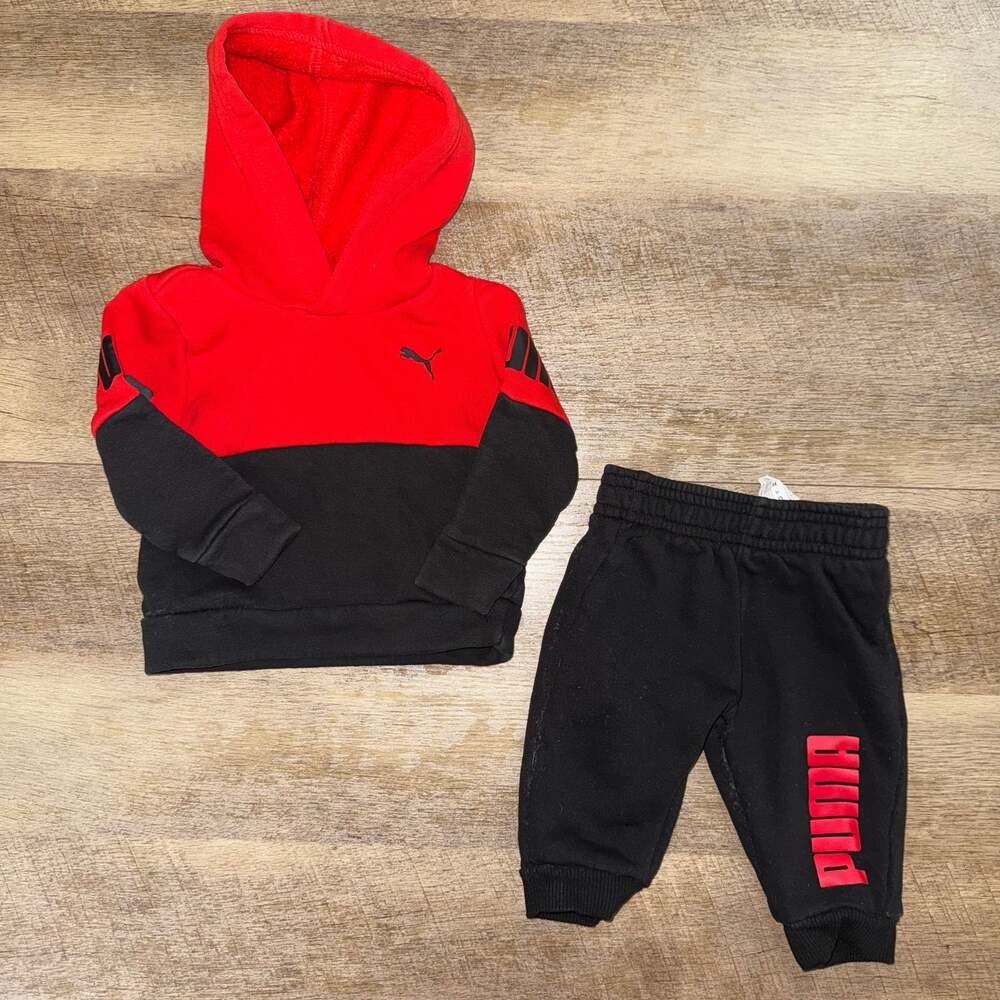 Puma Red and Black Hoodie and Jogger Set